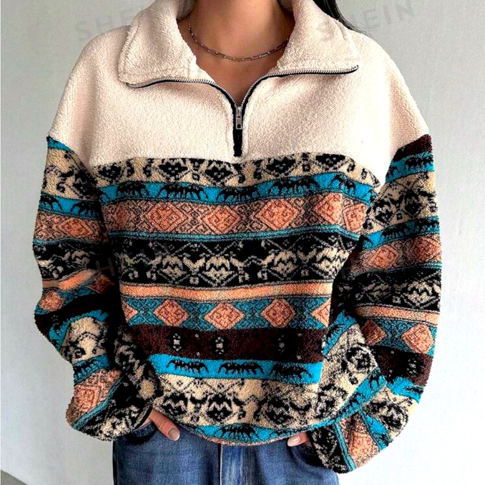 DAZY Geo Print Half ZIP Drop Shoulder Sweatshirt Sz L(4) NEW